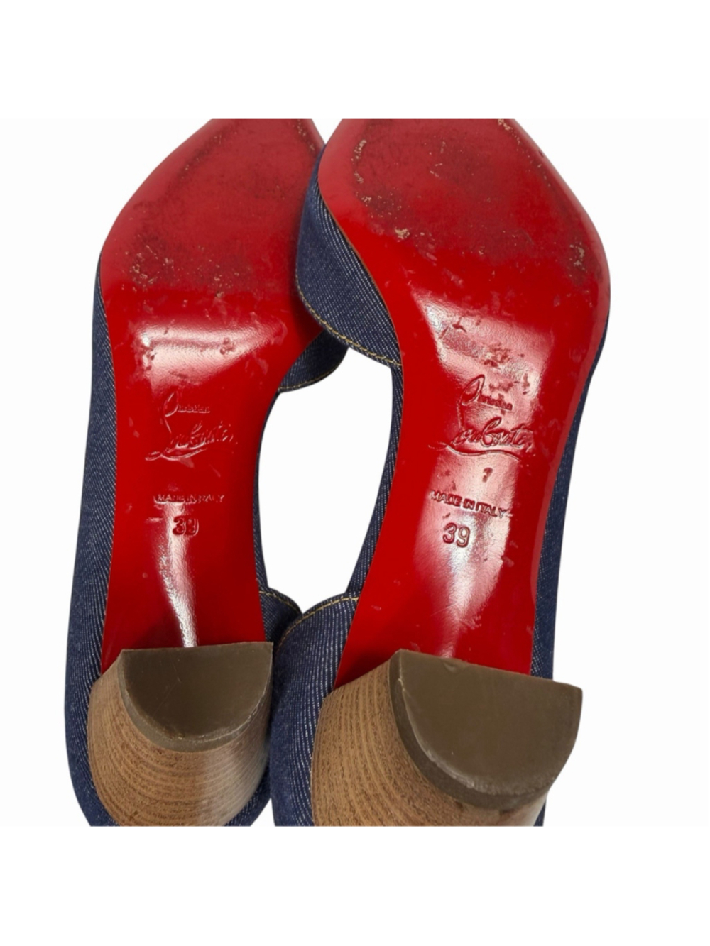 Christian Louboutin Karera 45 Denim Pointed Toe D’Orsay Pumps Wood Heel EU 39 - Picture 15 of 16